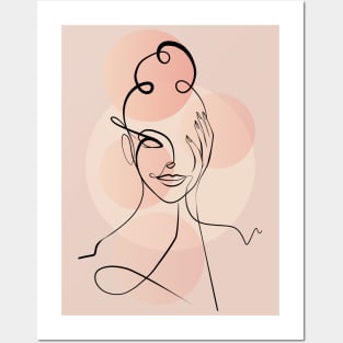 Single Line Face Art, Woman Face One Line Drawing Posters and Art